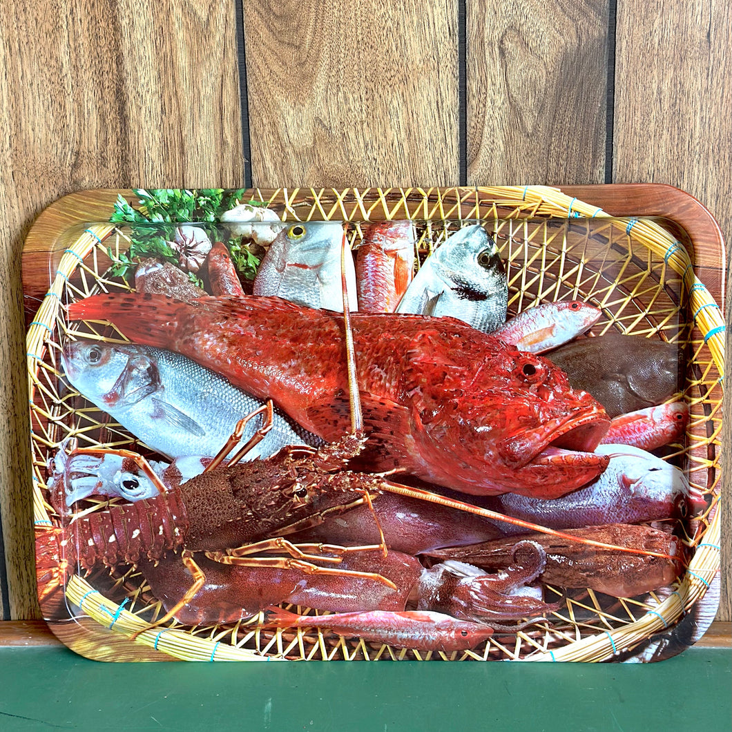 Mid Century Vintage Photographic Still Life Serving Tray - Fisherman's Bounty