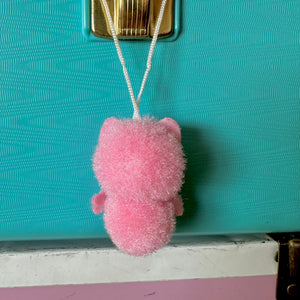 Vintage Japan Pom Pom Animal Mascot Charm - Pink Piggy