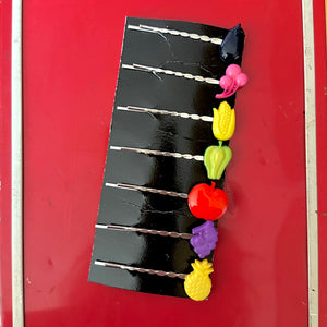 Vintage Japan Fruits Bobby Pin Set of 7