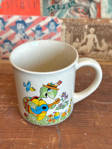 1970s Vintage Turtle Coffee Mug Stoneware Psychedelic Flower Power Ukelele
