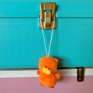 Vintage Japan Pom Pom Animal Mascot Charm - Orange Piggy