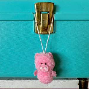 Vintage Japan Pom Pom Animal Mascot Charm - Pink Piggy