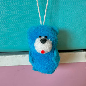 Vintage Japan Pom Pom Animal Mascot Charm - Blue Beary