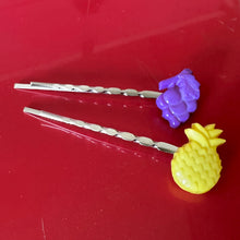 Load image into Gallery viewer, Vintage Japan Fruits Bobby Pin Set Grape and Pineapple
